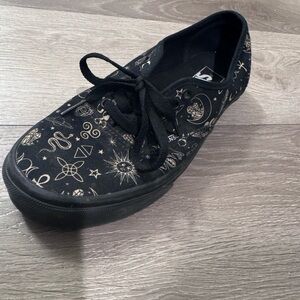 Vans Black Sneakers with Gold Accents Occult symbols size 8.5
